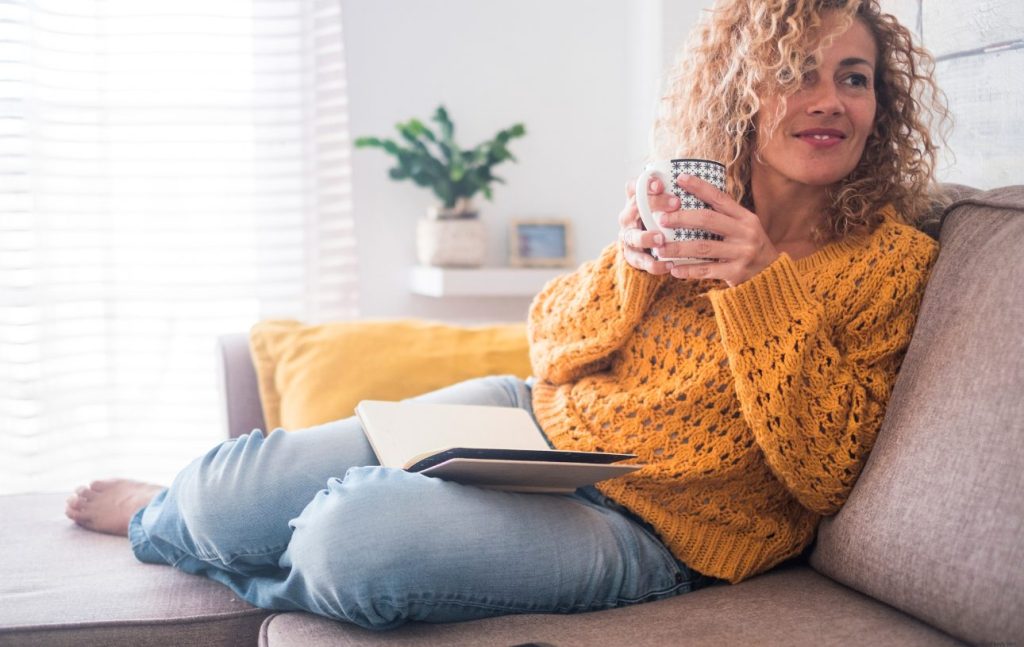 woman sitting on a couch